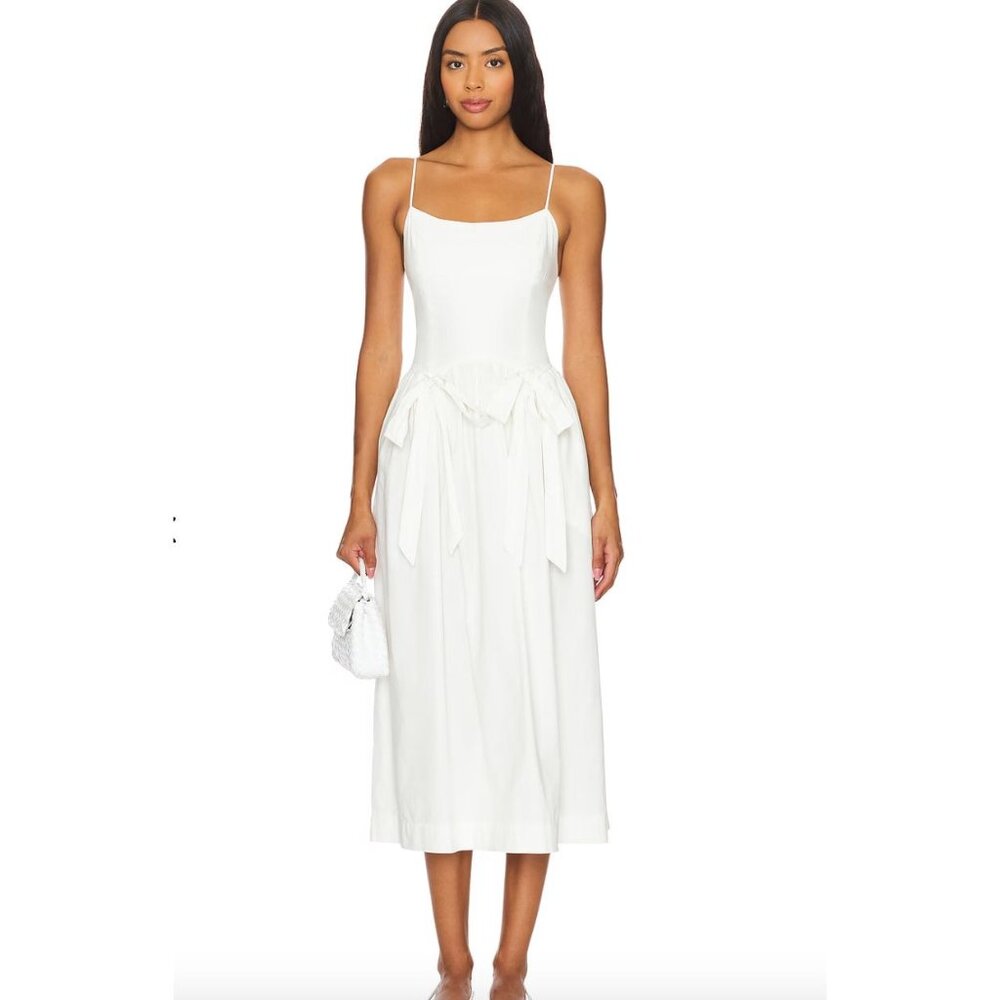 White Spaghetti-Strap Midi Dress with Tie Detail
